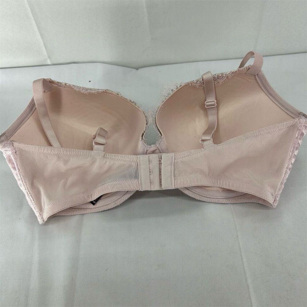 Victoria's Secret Push-Up Bra 38DD Silver Pink Lace Trim Underwired EUC 38E - Picture 4 of 13